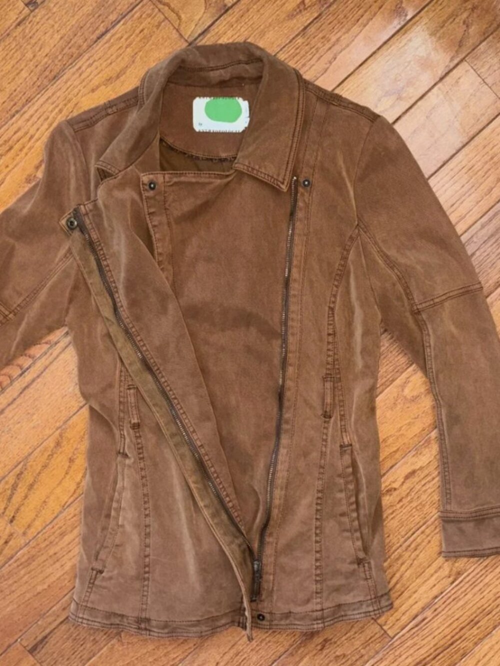 Anthropologie Caramel Brown Moto Jacket Asymmetrical Zip Size L Soft Heavyweight